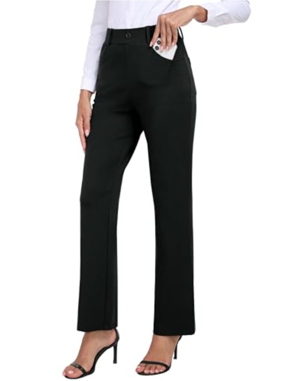 Women's Stretch Pull On Bootcut Dress Pants with 4 Pockets Elastic Waist Yoga